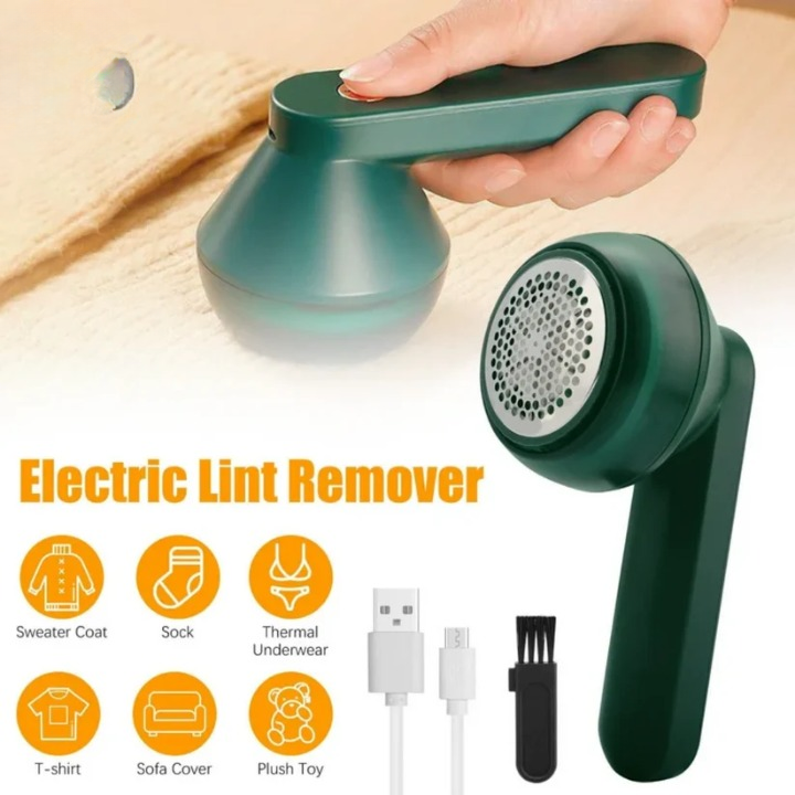 Electric lint remover and fabric shaver USB rechargeable with 6 blade system for clothes and furniture