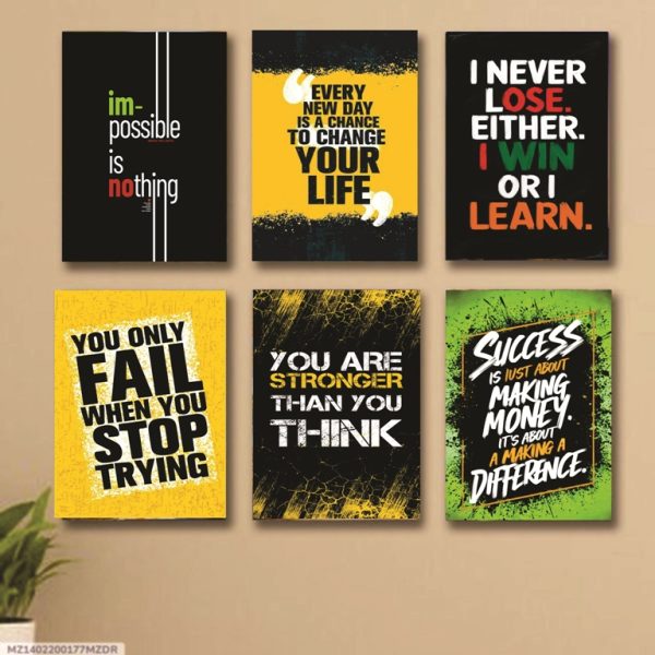 Set of 6 Wall Art Wooden Motivational MDF digital prints