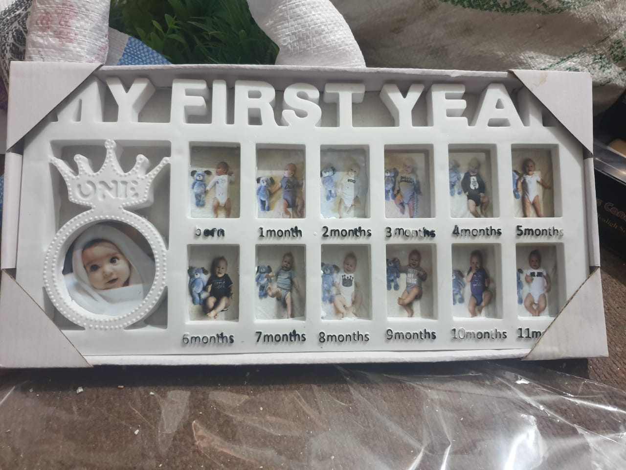Trend-ify newborn baby first year photo frame with 12 month milestone pictures