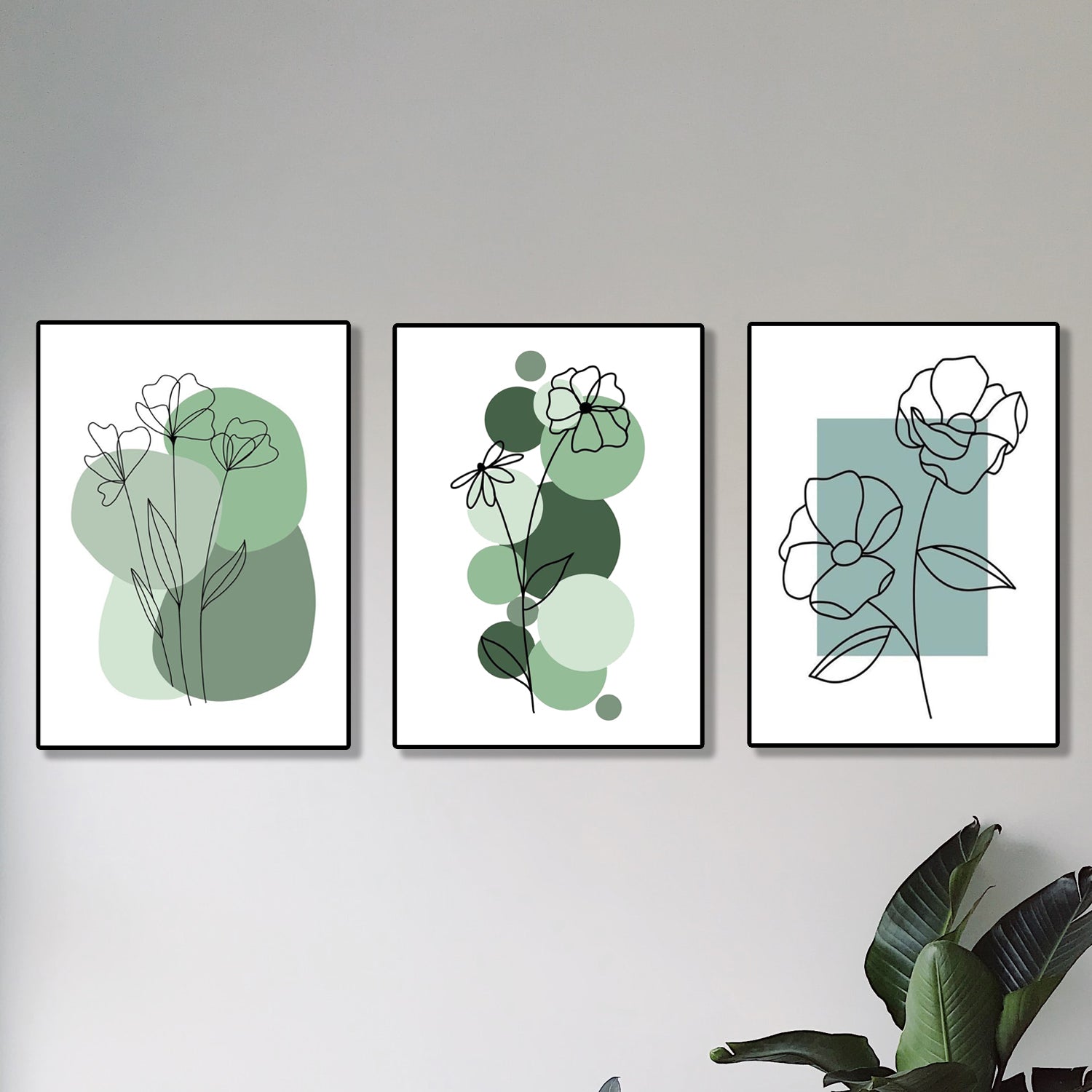 set of 3 abstract plant art wooden canvas frames stickable wall decor