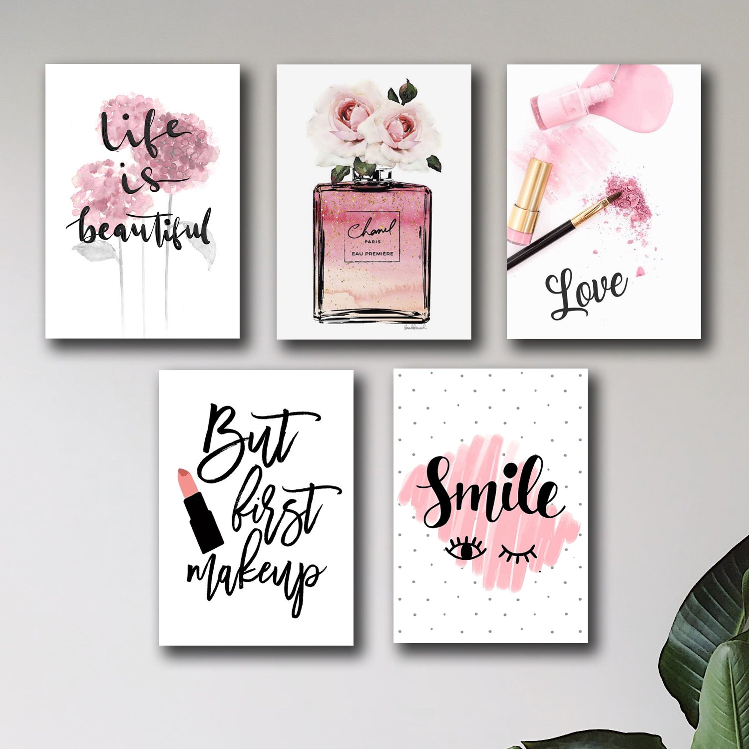 set of 5 makeup themed girls room wall art wooden sticky photo frames