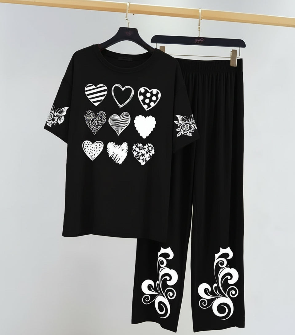 Black women printed night suit jersey fabric comfortable sleepwear
