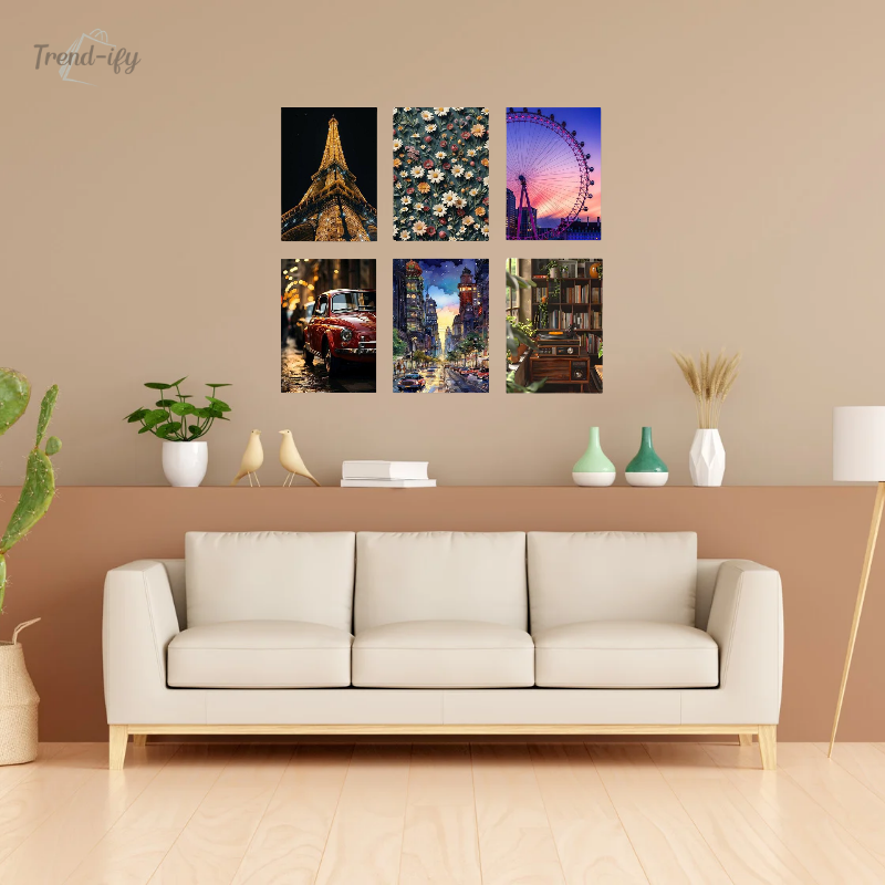 Set of 6 Wooden Canvas Frames | Sticky Photo Tiles for Wall Decoration