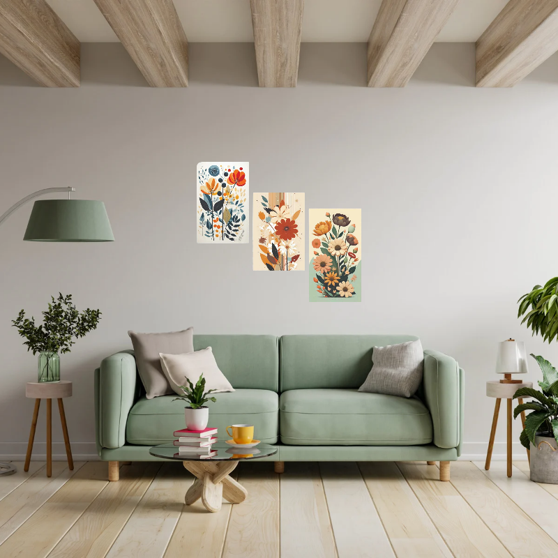 Set of 3 nature art wooden frames 8x11 sticky photo tiles for wall decoration by Trend-ify