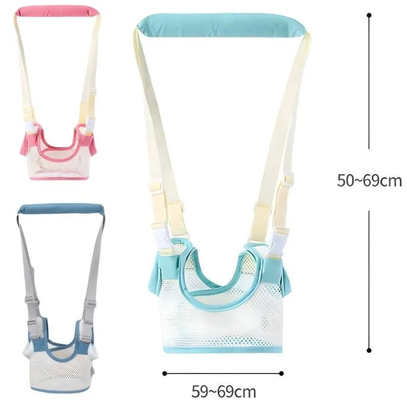 Baby walking harness with measurements on a white background