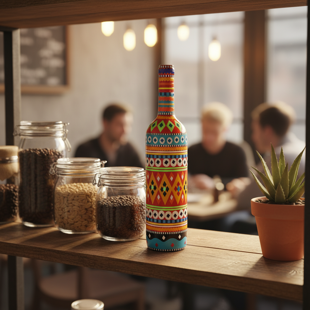 Traditional truck art glass bottle vase 750ml multicolor handcrafted Pakistani home decor Trend‑ify